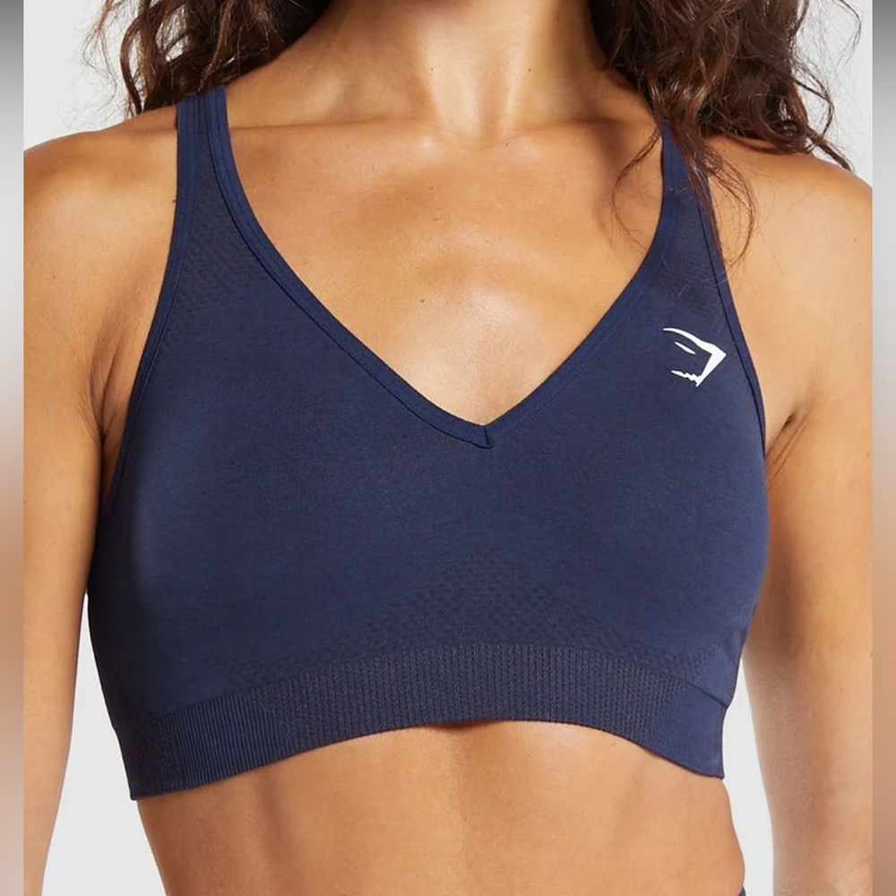 Gymshark Navy Blue V-Neck Seamless Sports Bra